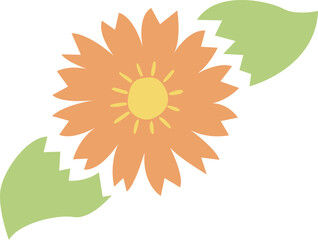 オレンジ色の満開の花と葉のイラスト