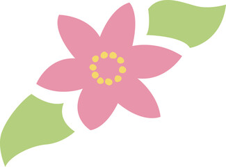 ピンク色の満開の花と葉のイラスト