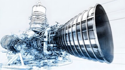 Detailed technical drawing illustrates a powerful aerospace propulsion system component