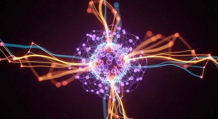Abstract glowing network of energy and particles