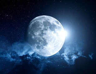 Obraz premium Large, bright celestial body in space, partially obscured by clouds