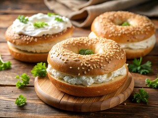 Fresh bagels with cream cheese