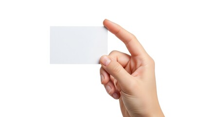 Obraz premium Hand holding a blank white business card isolated on white background