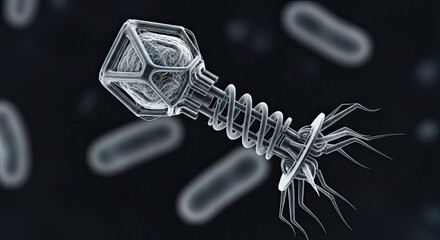 Bacteriophage virus attacking a bacterium