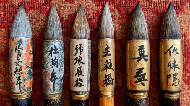 Artistic brush techniques traditional chinese calligraphy studio photo indoor close-up cultural heritage