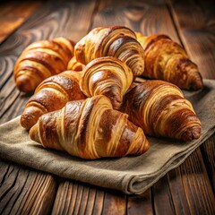 Freshly baked croissants on rustic table