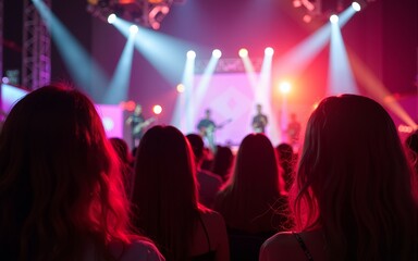 Young girls in an audience enjoying their favorite bands performance. This concert was created for the sole purpose of this photo shoot, featuring 300 models and 3 live bands. All people in this shoot