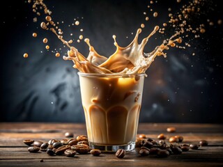 Iced coffee with milk splash freeze frame