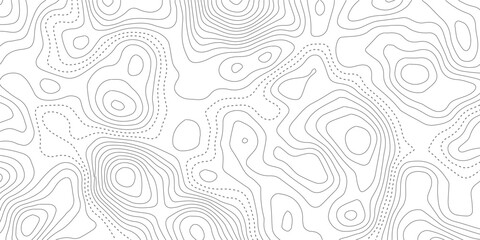 Geography landscape Topo contour map on white background, Topographic contour lines. Seamless pattern with lines Topographic map. Geographic mountain relief diagram line wave carve pattern.	
