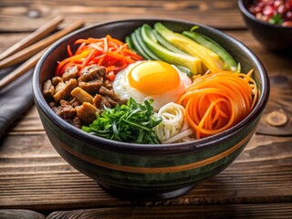 Korean bibimbap in traditional bowl high resoluti
