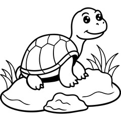 Cartoon turtle standing on rocks in simple style