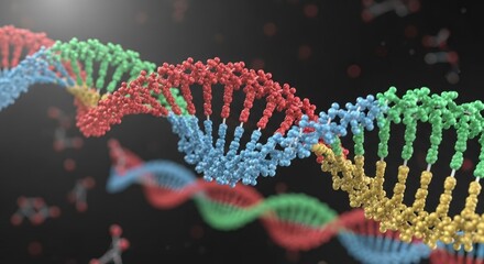 Colorful dna double helix structure in abstract scientific background