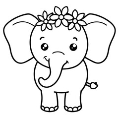 Cute baby elephant with flowers on its head