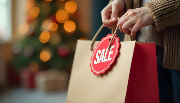 A collection of shopping bags with a sale sign, representing special offers and festive shopping after Christmas