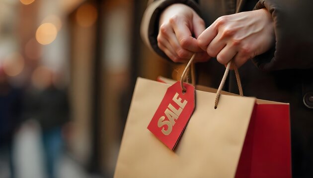 Shopping bags featuring a sale sign, set against a cozy winter scene, highlighting Boxing Day discounts and family time