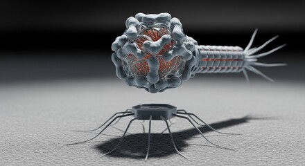 Bacteriophage virus attacking a bacterium with nanobot