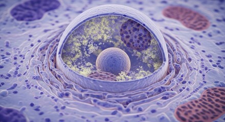 Crosssection of a eukaryotic cell showing nucleus and organelles