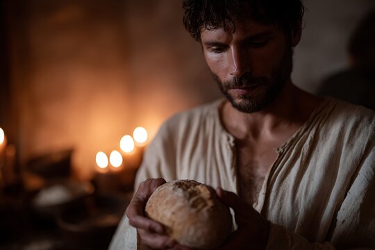 Holding a Loaf of Bread at The Last Supper