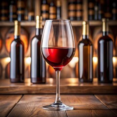Red wine glass with bottle background