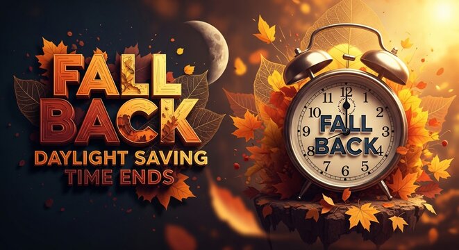 Fall Back Daylight Saving Time Ends Clock Change Autumn Leaves Seasonal Reminder 2024