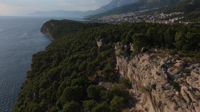 Scenic Aerial View of Makarska Coast: Osejava Park, Sea, and Mountains