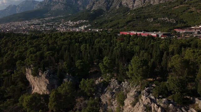 Aerial View Flying Away from Park &Scaron;uma Osejava and Makarska, Croatia