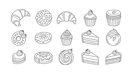 Sweet Delights: Hand-Drawn Vector Set of Pastries and Desserts for Creative Projects