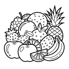 set of fruits coloring page line art