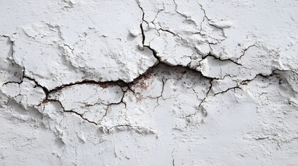 Obraz premium Deep fissure reveals weathered surface beneath white coating on textured wall