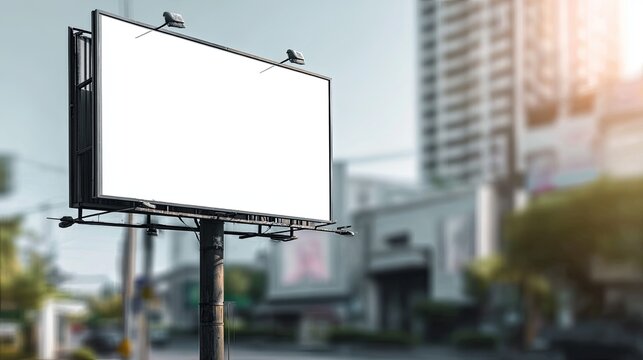 Large outdoor advertising hoarding stands prominently against a softly lit urban background
