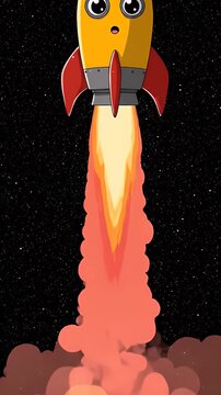 Pixel Art Yellow Rocket Launches Through Starry Space