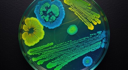 Colorful bacterial colonies growing on a petri dish