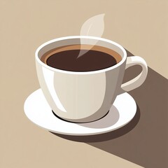 Obraz premium Flat vector illustration of a hot coffee cup icon with steam rising, designed in minimalist style. Simple geometric shapes and clean lines on a white background