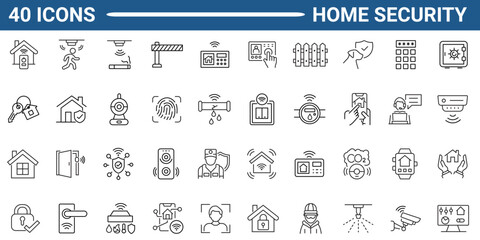 Home Security line editable icon set. Contain icons related to home security, house protection, smart house. Editable stroke. Vector illustration