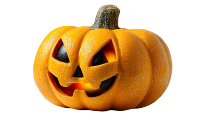 Jack-o'-Lantern's Spooky Grin: An illuminated jack-o'-lantern with a carved, grinning face, embodying the spirit of Halloween.