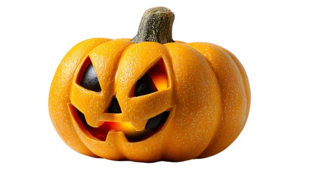 Jack-o'-Lantern's Spooky Grin: An illuminated jack-o'-lantern with a carved, grinning face, embodying the spirit of Halloween.