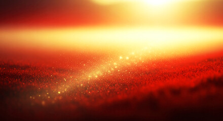 Radiant light shines across golden fields creating a vibrant, ethereal, abstract sunset scene