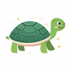 Cute green turtle animal with a shell isolated on white nature