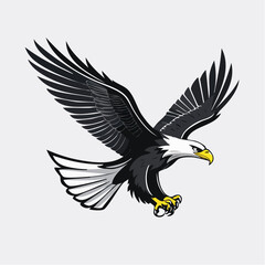 Fototapeta premium “Eagle flying vector in monochrome black and white, dynamic minimalist style”