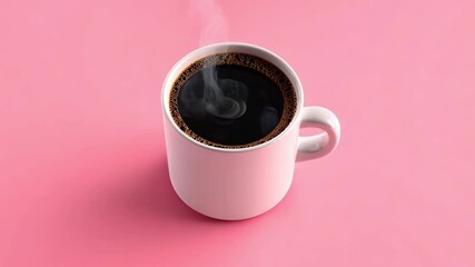 Warm coffee cup on a pink background simple and refreshing morning beverage aesthetic, 4k video