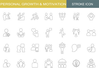 Personal Growth and Motivation Icon Set | Leadership, Success, Communication, Achievement, Teamwork, Coaching, Balance, Mindset, Support, Trust Outline Icons
