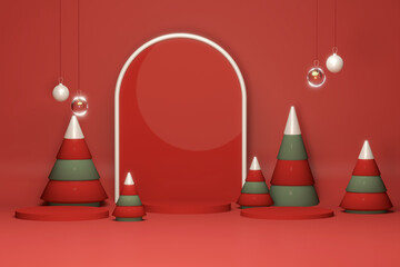 Red Holiday Stage 3D &ndash; Merry Christmas New Year Marketing Background