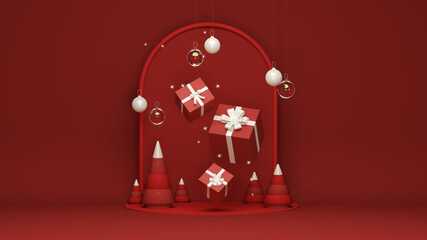 Red Holiday Stage 3D &ndash; Merry Christmas New Year Marketing Background