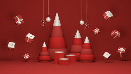 Elegant Red Christmas Backdrop 3D &ndash; Winter Sale Display Mockup