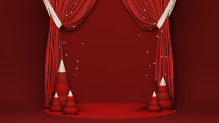 Elegant Red Christmas Backdrop 3D &ndash; Winter Sale Display Mockup