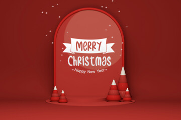 Elegant Red Christmas Backdrop 3D &ndash; Winter Sale Display Mockup
