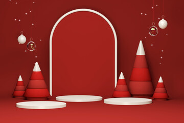 Red Christmas Product Display Stage 3D &ndash; Holiday Sale Background Scene