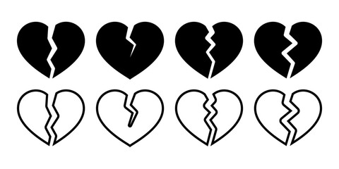 Broken Heart Black Icon Bundle for Sad Love and Valentine Concept