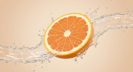 Fresh Orange Slice Splashing in Water