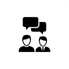 Discussion and communication icon showing two people with speech bubbles for effective interaction and support
